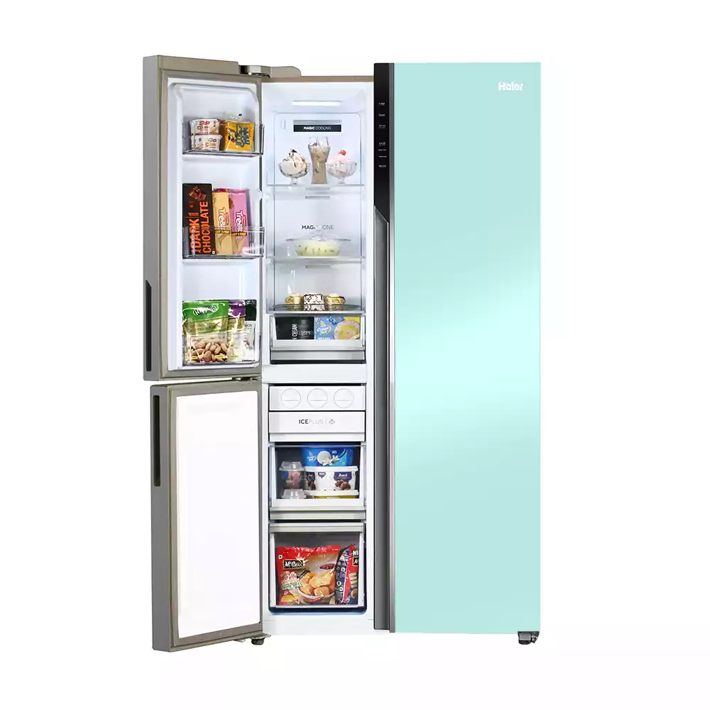 Haier Vogue Series 598L , Peach Nyanza Glass Finish 3 Convertible Door Side by side Refrigerator HRT-683PNG